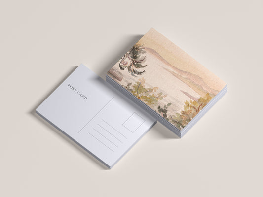 Print Nature Landscape Beige Trees Watercolor Vintage Paint 22x17cm