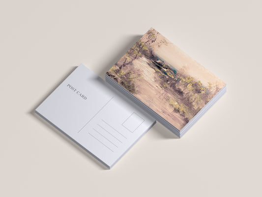 Print Nature Landscape Beige Lake & Trees Vintage Paint 43x27cm