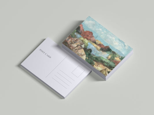 Print Nature Landscape Lakeside Village Paint 80x50cm