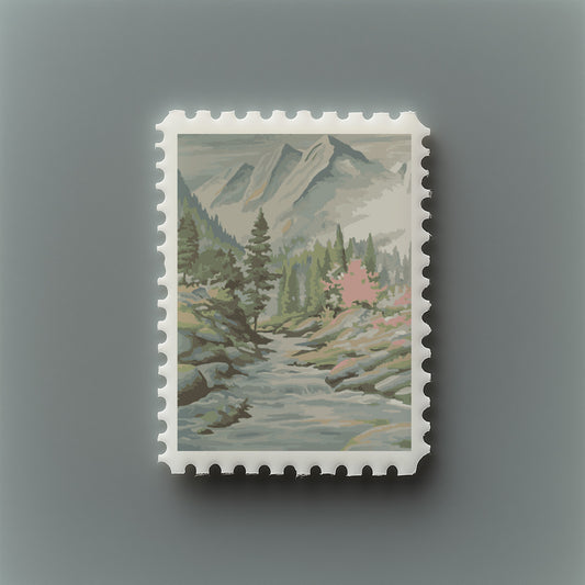 Print Nature Snowy Landscape Mountains Trees Paint 50x70cm