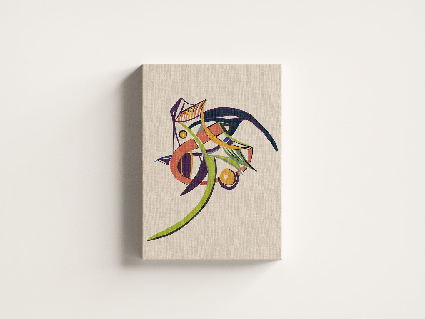 Print Abstract Curved Lines Beige Paint 60x90cm