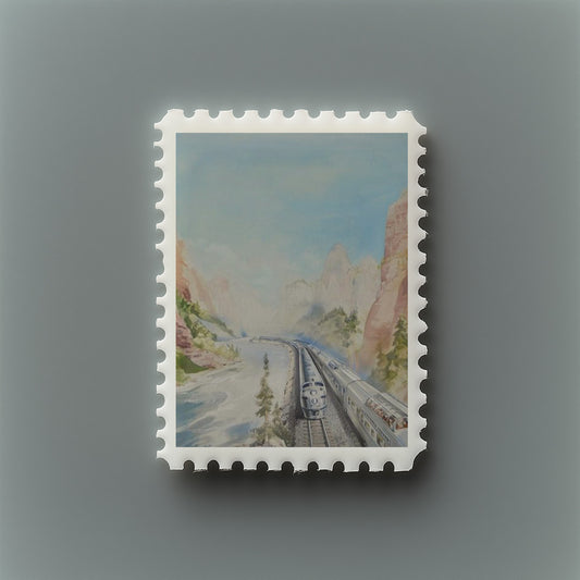 Print Nature Snowy Landscape Train Paint 50x70cm