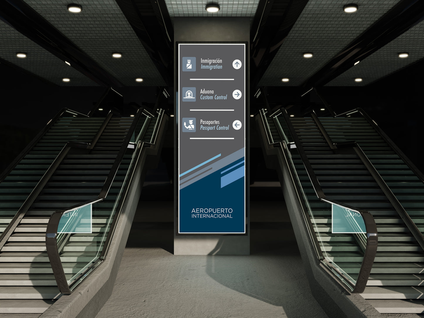 Signage Airport Wayfinding Grey Blue 45x120cm