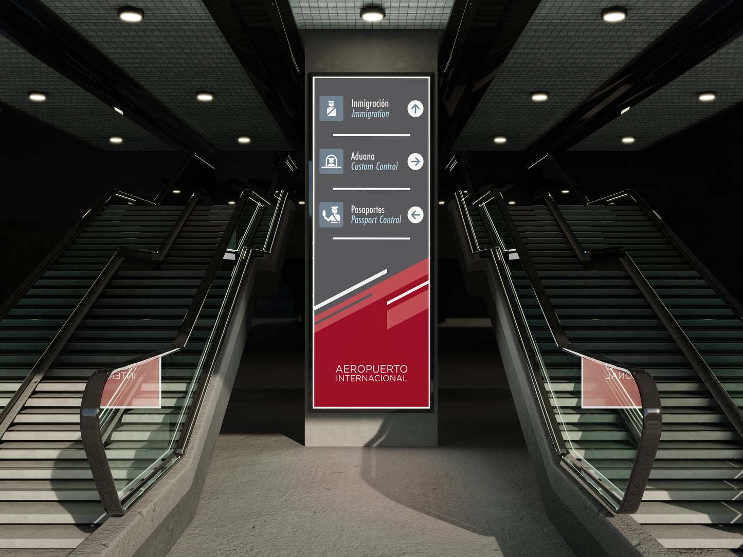Signage Airport Wayfinding Grey Red 45x120cm