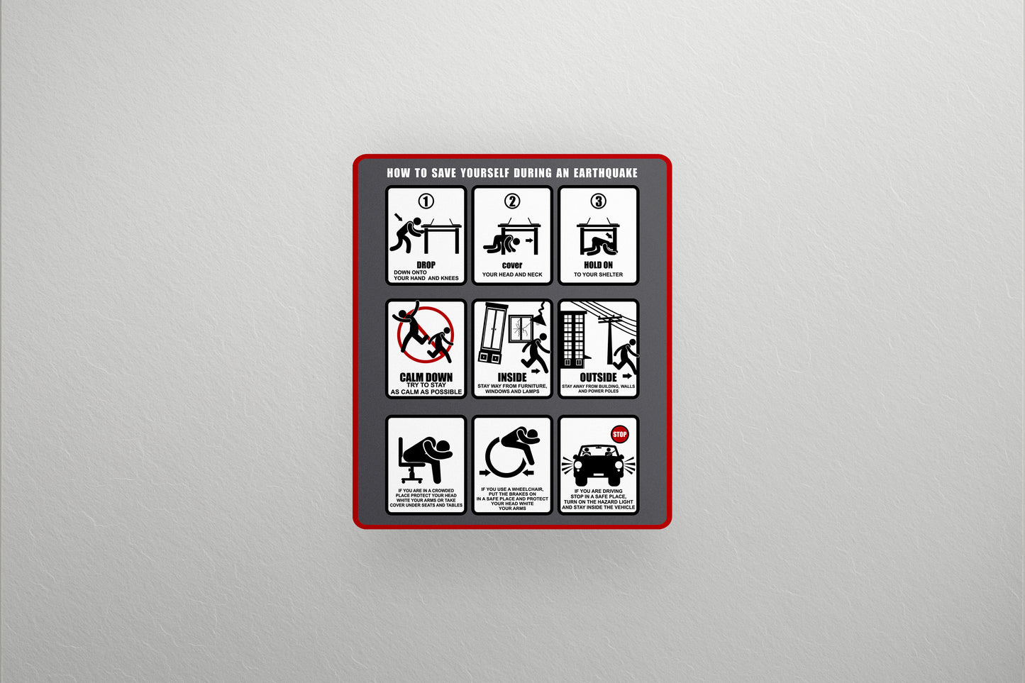 Sign Earthquake Recommendations 34x40cm