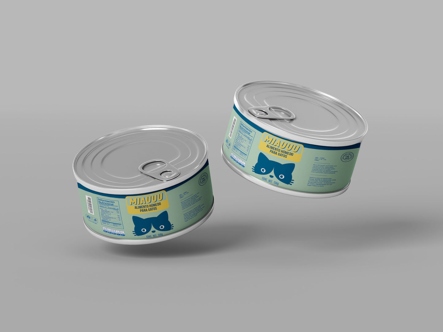 Packaging Pet Food Miauuu Green Blue Cat Can 8.5x3.4cm