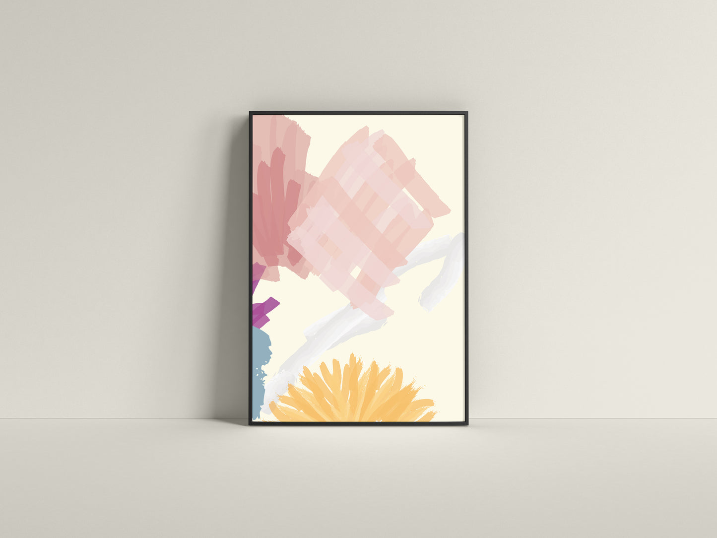 Print Abstract Marker Brushstrokes Pink Yellow 60x90cm