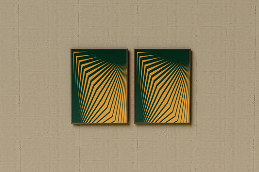 Print Abstract Psychedelic Lines Green Retro 50x60cm