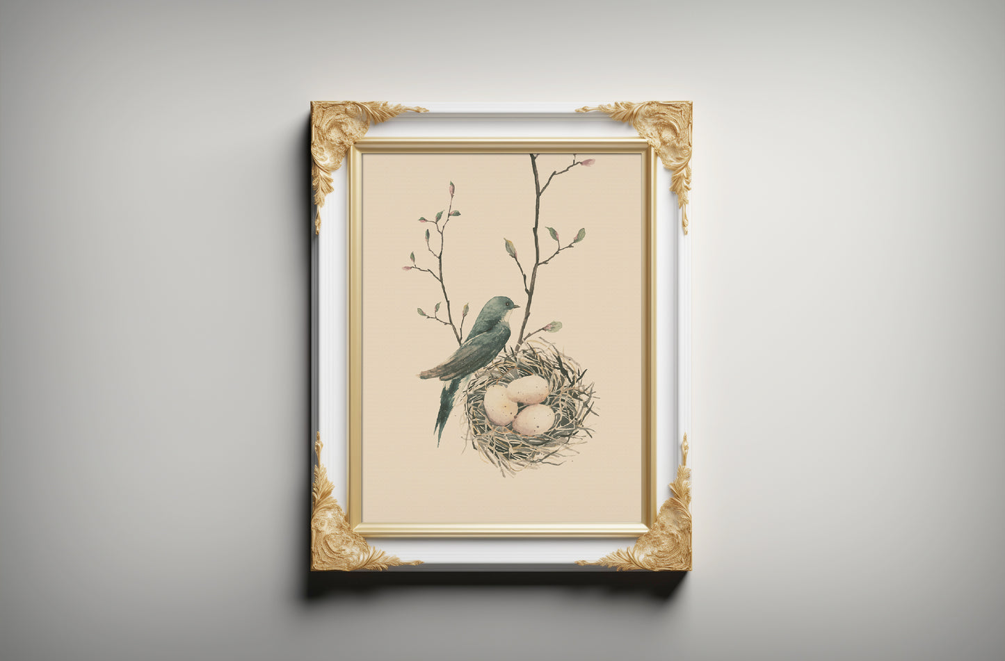 Print Animal Blue Bird Vintage Paint 43x43cm