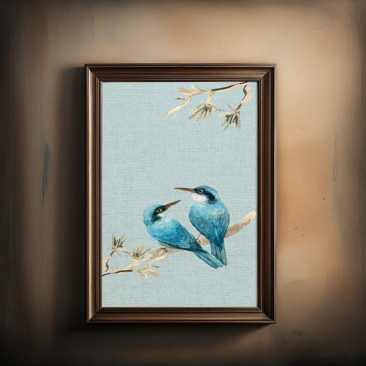 Print Animal Blue Birds On A Branch Vintage Paint 30x49.5cm