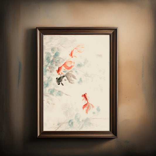 Print Animal Gold Fish Vintage Paint 20x26cm