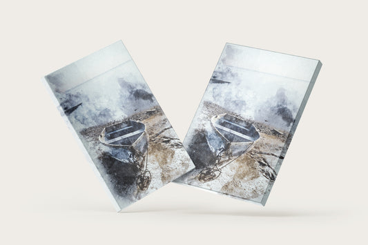 Print Boat Landing Blue Brown Vintage Paint 20x25cm