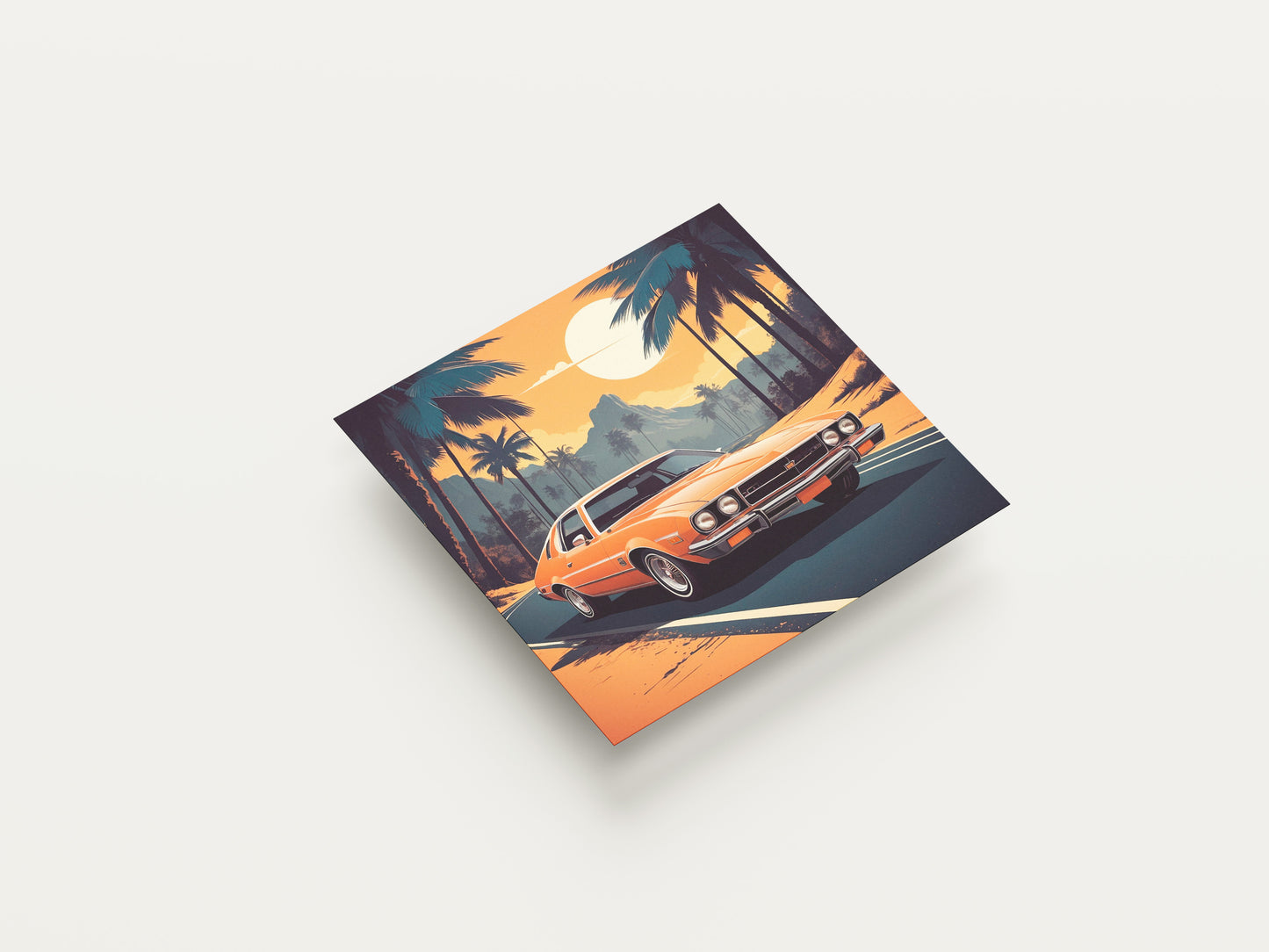 Print Sports Car Orange Miami Sunset Retro Illustration 36x36cm