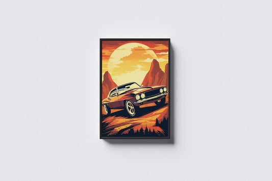 Print Sports Car Red Desert Retro Illustration 31x47cm