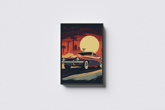 Print Sports Car Red Sky Retro Illustration 31x47cm