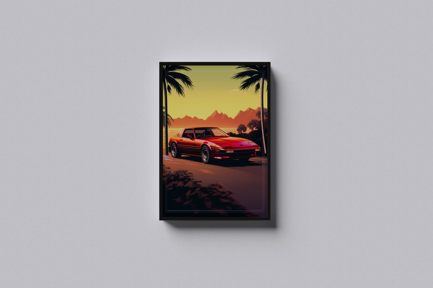 Print Sports Car Red Miami Retro Illustration 60x90cm