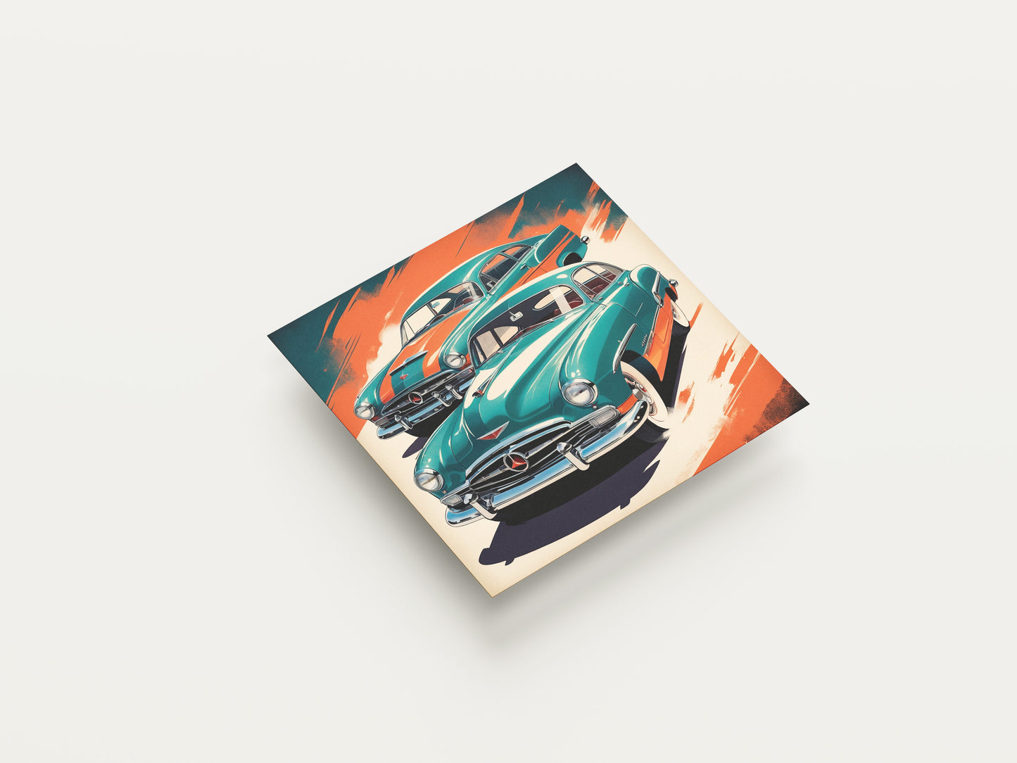Print Sports Car Turquoise Speed Retro Illustration 36x36cm