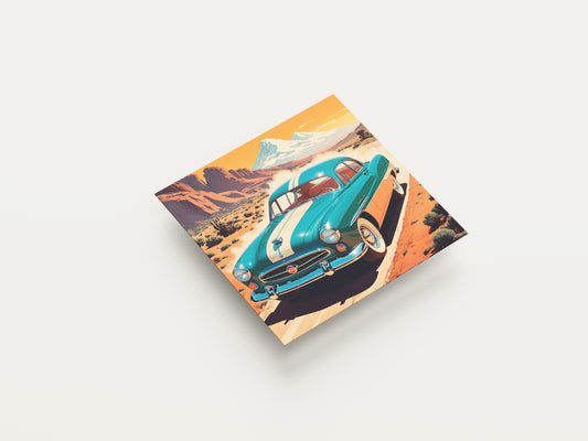 Print Sports Car Turquoise Desert Retro Illustration 36x36cm