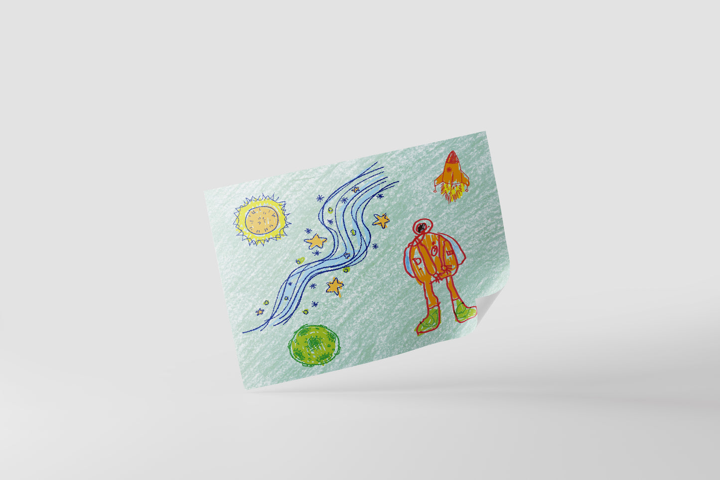 Print Child's Drawing Astronaut & Stars Illustration 28x21.5cm