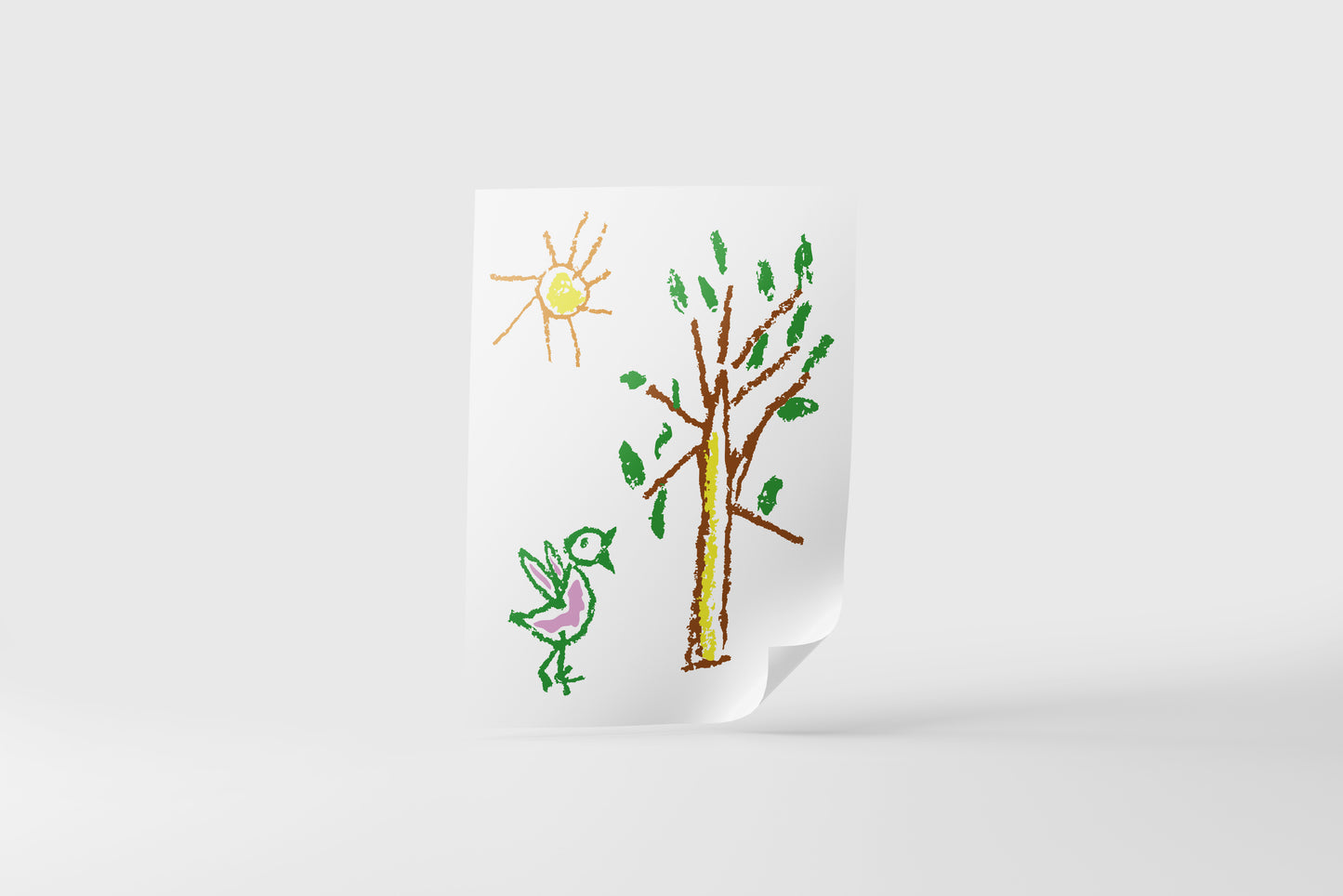 Print Child's Drawing Bird & Tree Illustration 21.5x28cm