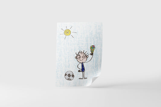 Print Child's Drawing Soccer Boy With Ice Cream 21.5x28cm