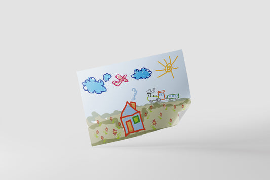 Print Child's Drawing Field & Train Illustration 28x21.5cm