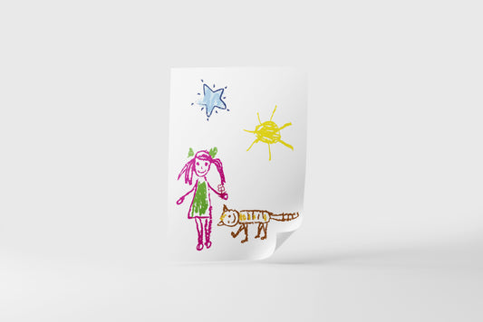 Print Child's Drawing Girl With Cat Illustration 21.5x28cm