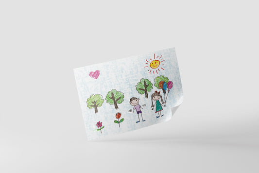 Print Child's Drawing Girl & Boy Smiling Illustration 28x21.5cm