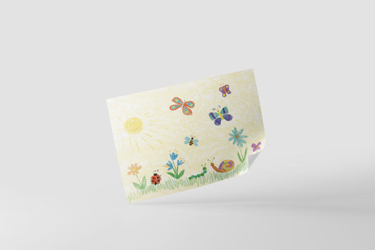 Print Child's Drawing Insects & Sun Illustration 28x21.5cm