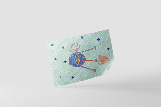 Print Child's Drawing Rocket Girl Illustration 28x21.5cm
