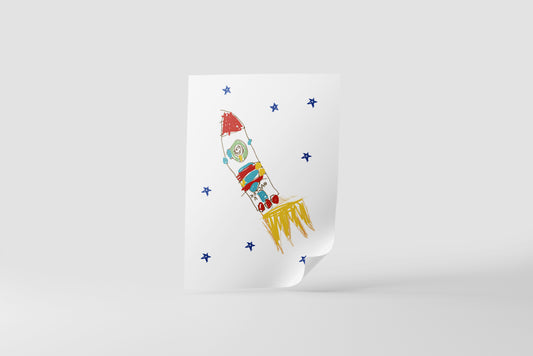 Print Child's Drawing Rocket Illustration 21.5x28cm