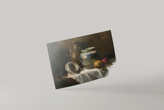 Print Food Fruit Still Life Vessels Vintage Paint 50x40cm