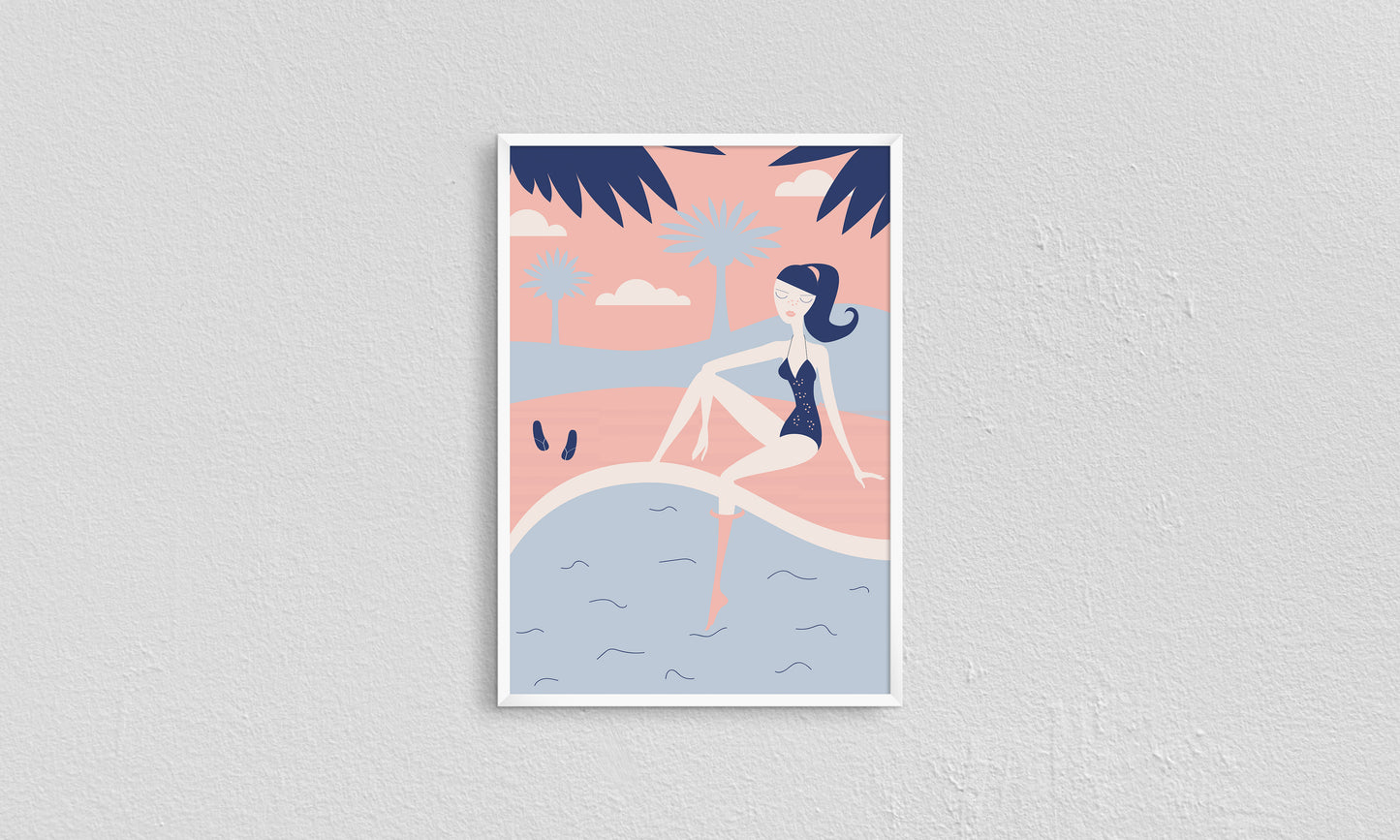 Print Girl In A Pool Cartoon Illustration 60x90cm