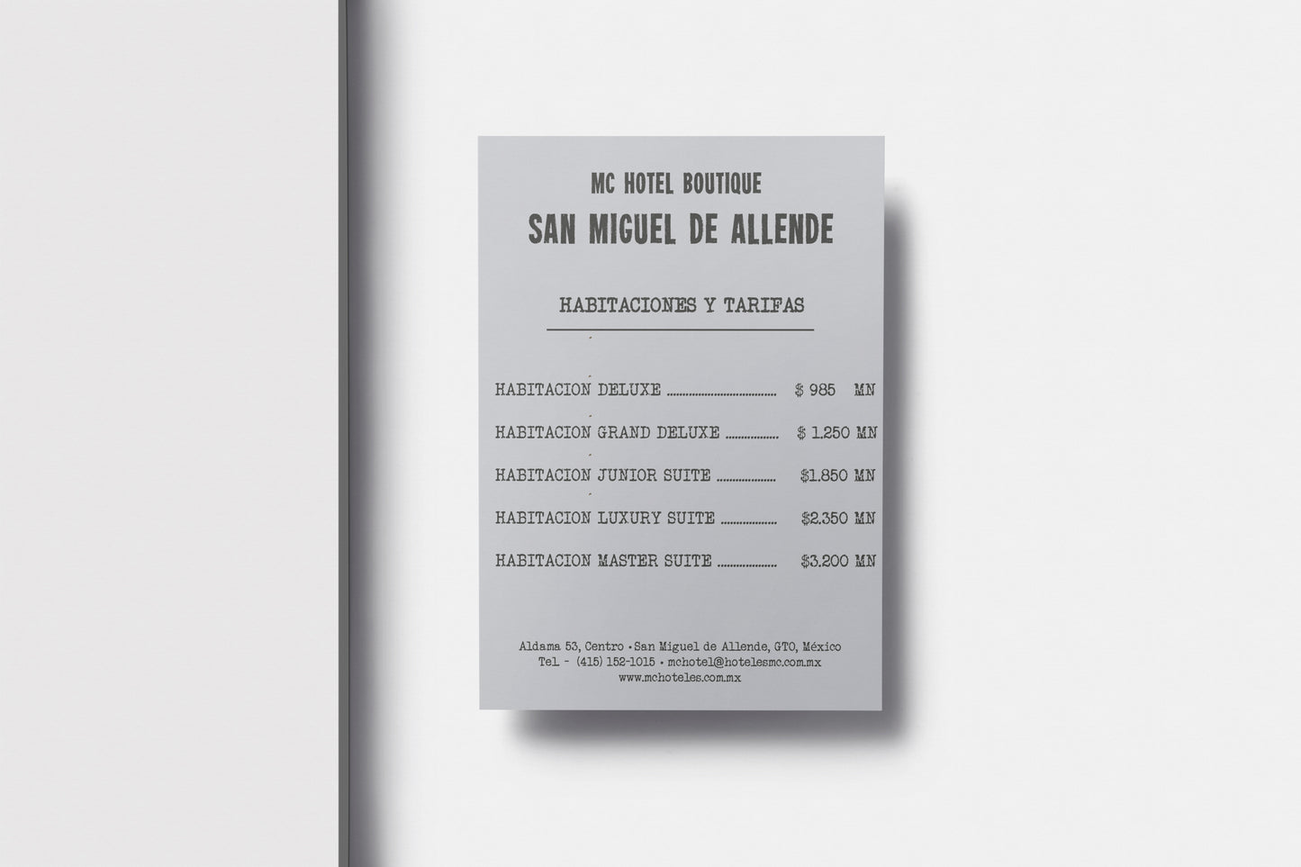 Print Hotel Sign Habitaciones Precios 9x15cm
