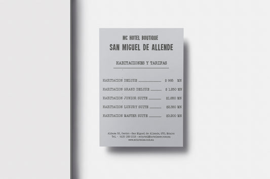 Print Hotel Sign Habitaciones Precios 9x15cm