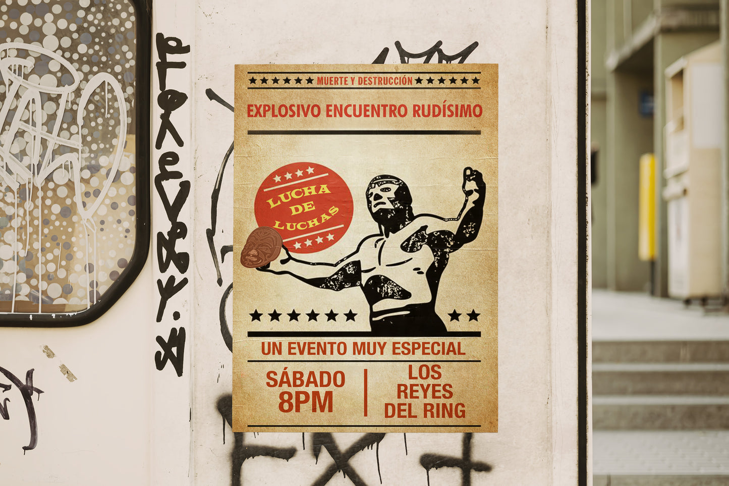 Print Lucha Libre Explosivo Encuentro Vintage Advertisement 60x90cm