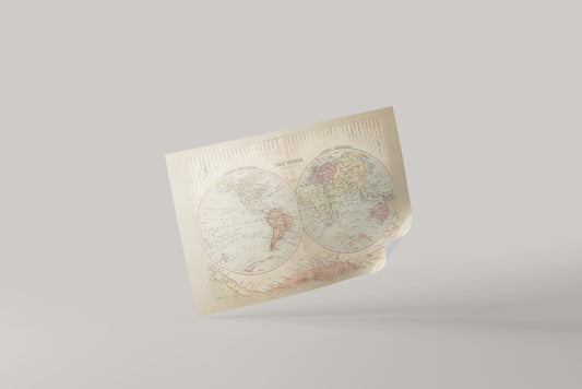 Print Map World Hemisphere Vintage Illustration 291x208cm