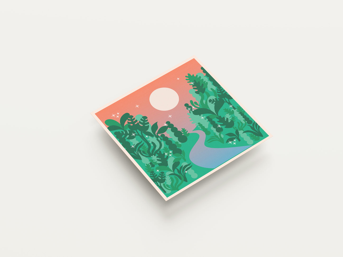 Print Plants Grass Path Sunset Illustration 12.4x12.4cm
