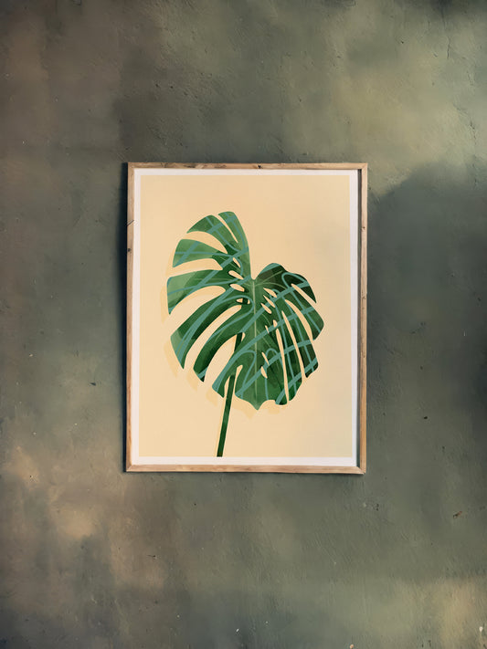 Print Nature Tropical Monstera Deliciosa Yellow Illustration 85x106cm
