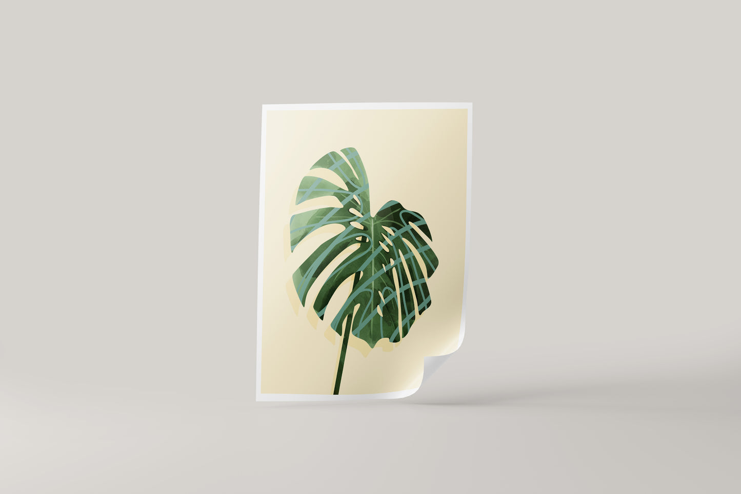 Print Nature Tropical Monstera Deliciosa Yellow Illustration 85x106cm