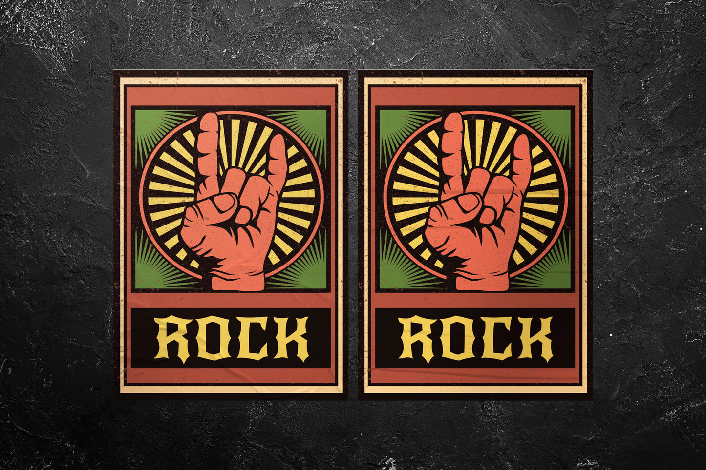 Print Rock Hand Retro Illustration 24x36cm