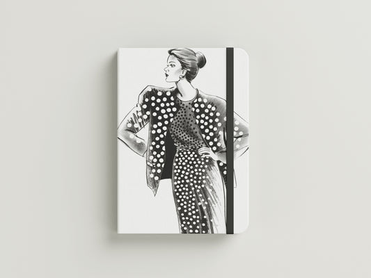 Print Woman Black & White Dots Fashion Illustration 60x90cm