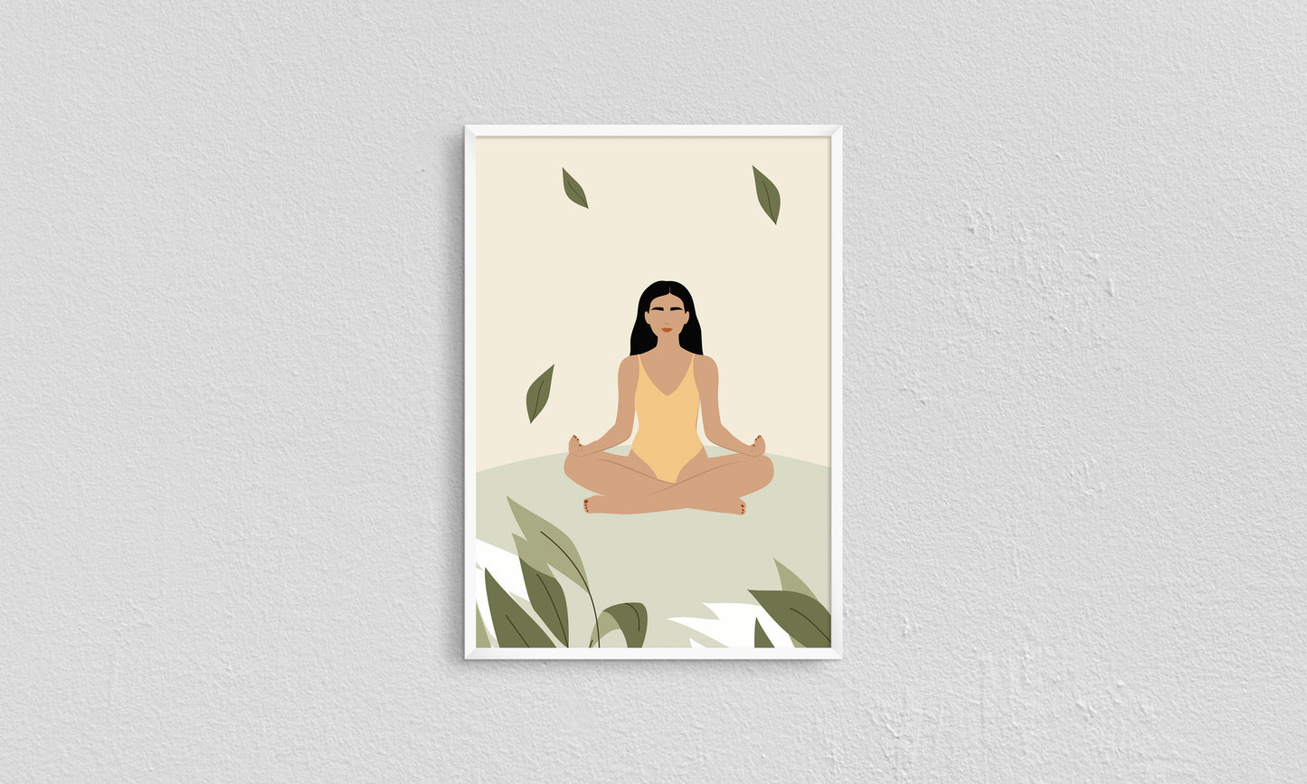 Print Woman Meditating Cartoon Illustration 28x43cm