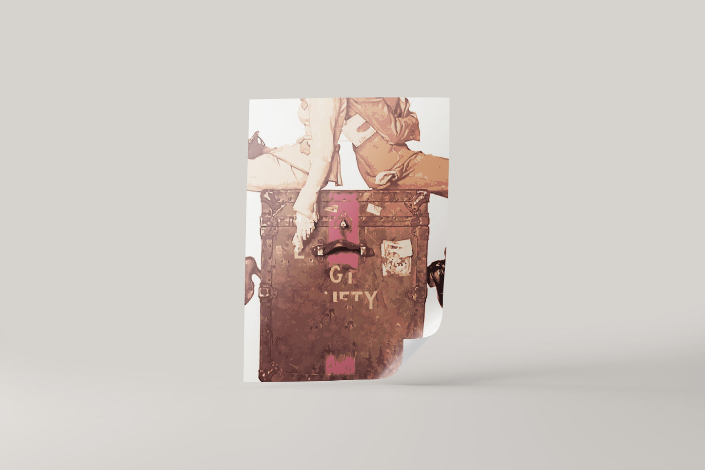 Print Woman & Man Sitting On A Trunk Vintage Paint 50x70cm