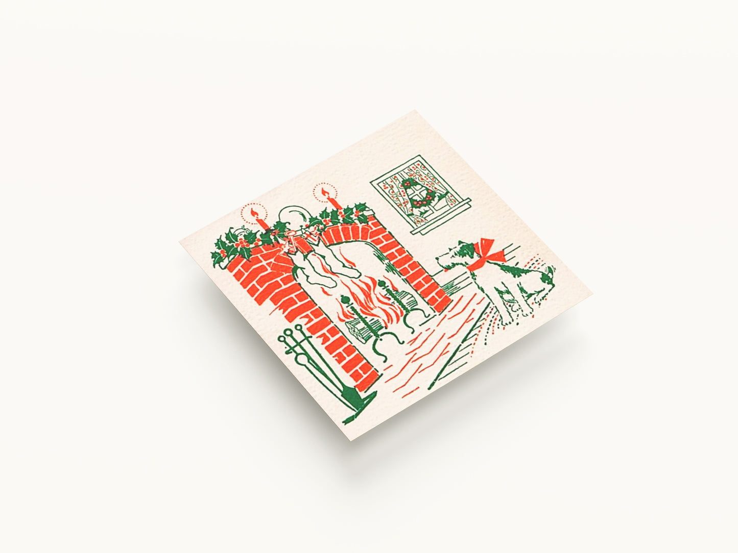 Print Xmas Christmas Fireplace Dog Vintage Illustration 10x10cm