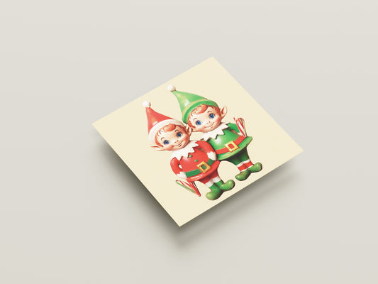 Print Xmas Elves Porcelain Vintage Illustration 36x36cm