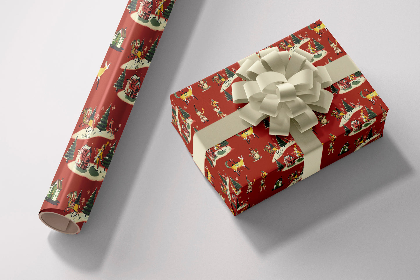 Print Xmas Festive Pattern Envelope Toys Red Wrapping Paper70x50cm