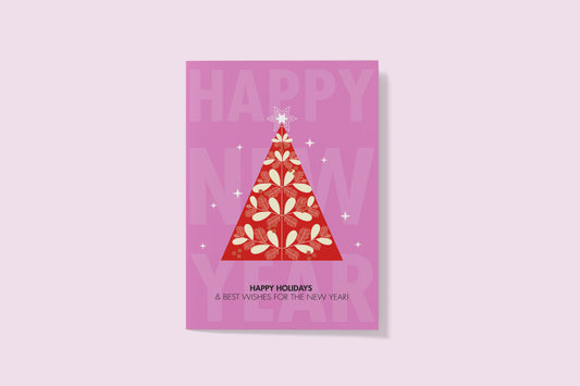 Print Xmas Festive Card Christmas Tree Pink Illustration 10x15cm