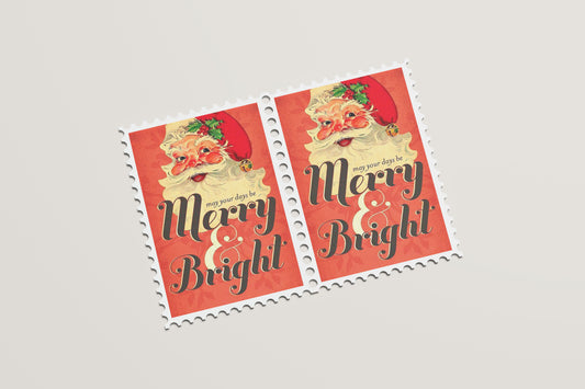 Print Xmas Merry & Bright Vintage Illustration 6x9cm