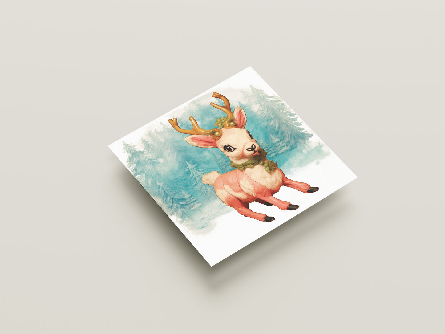 Print Xmas Reindeer Porcelain Vintage Illustration 36x36cm